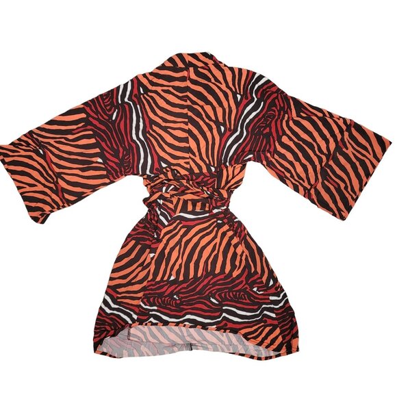 Banana Republic Issa Belted Animal Print Kimono Dress Size 2 Orange Black Wrap - Picture 3 of 7